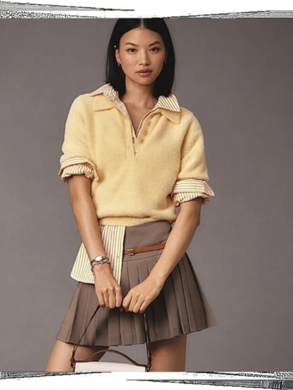 ANTHROPOLOGIE FLAT WHITE Tan Pleated Mini Skort with Belt Loops Women's Size M - Picture 2 of 7